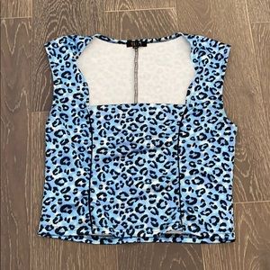Blue Leopard Print Top